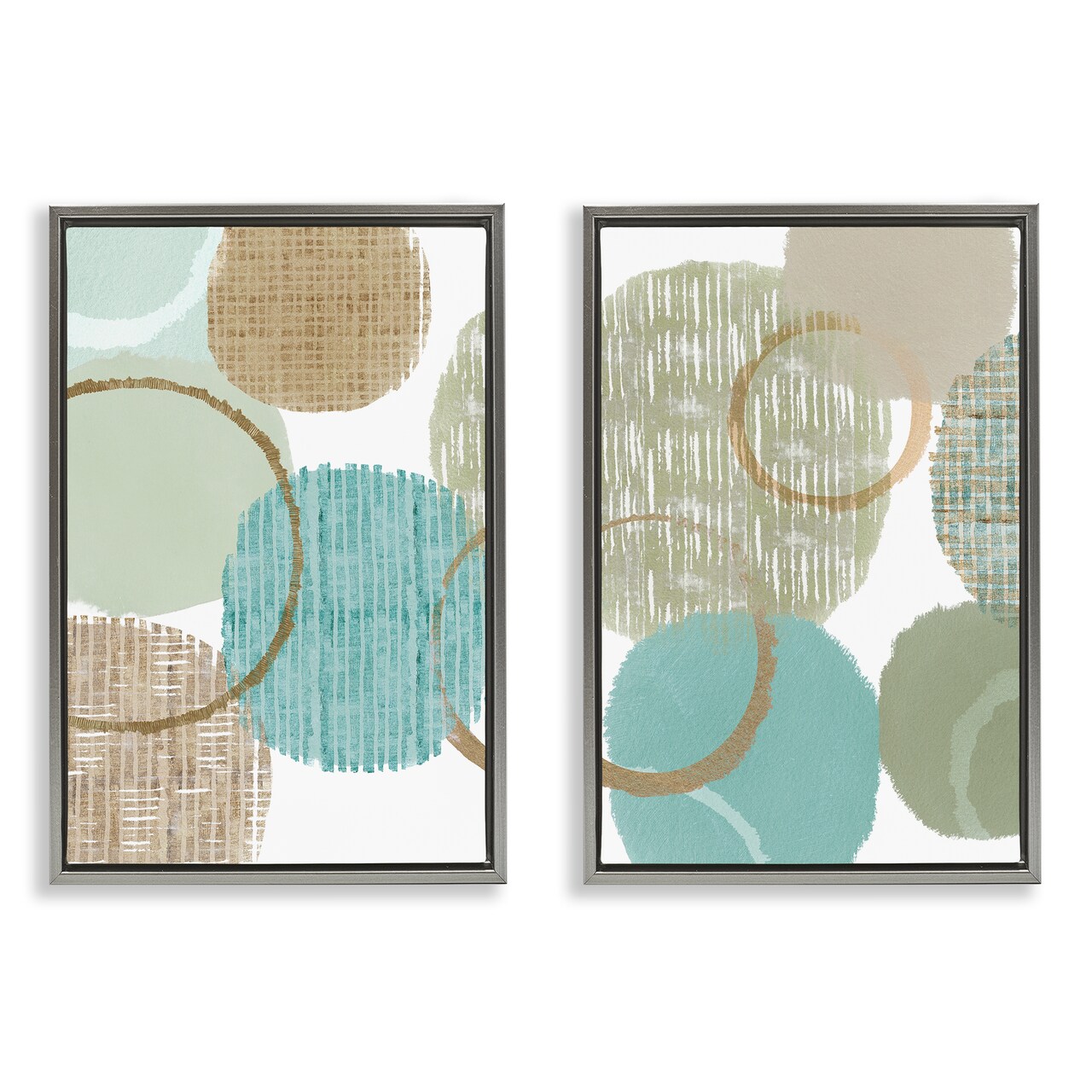 Stupell Industries Textured Layered Aqua Circles 2 pc Framed Floater Canvas Wall Art Set Design by Flora Kouta